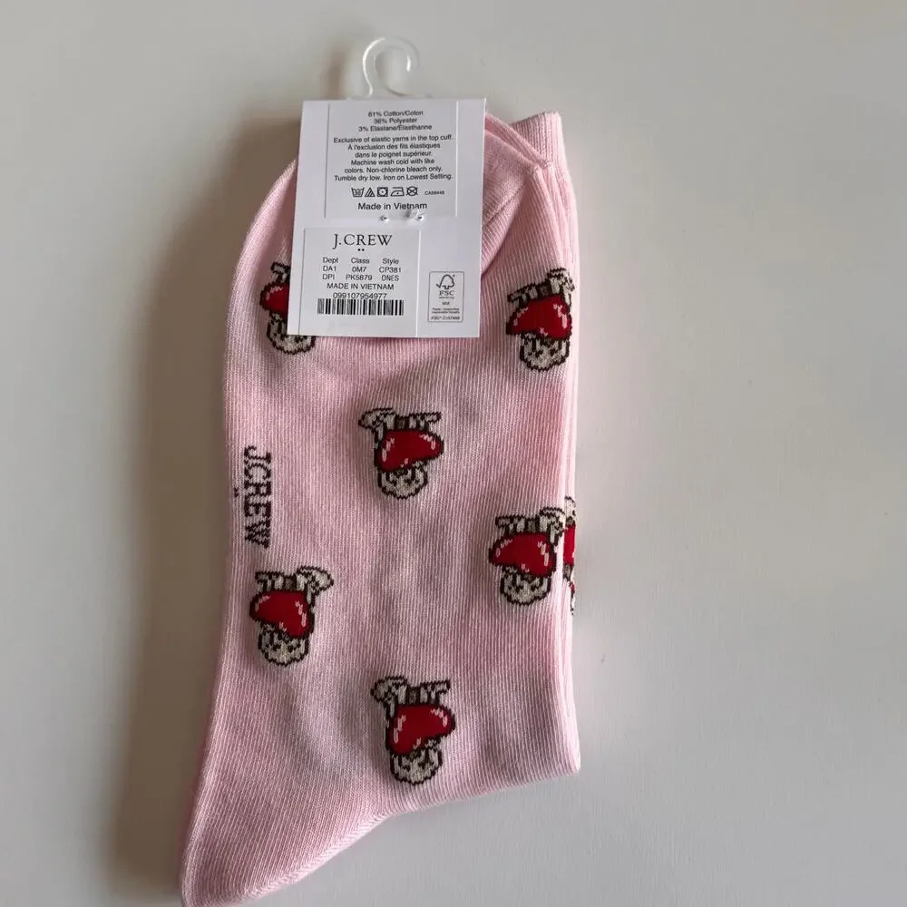 J.Crew Women's Puppy  Hearts Crew Style Socks NWT